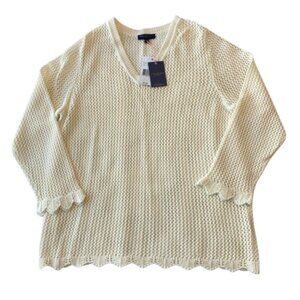 Skies Are Blue Crochet Open Knit V-Neck Sweater Womens Plus 1X Ivory NWT